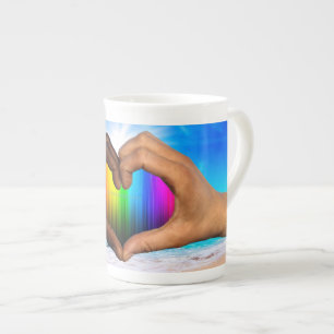SlipperyJoe lebendiger Regenbogen-Verlauf Herz int Prozellantasse