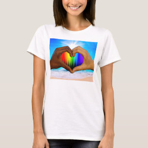 SlipperyJoe lebendiger Regenbogen-Verlauf Herz int T-Shirt