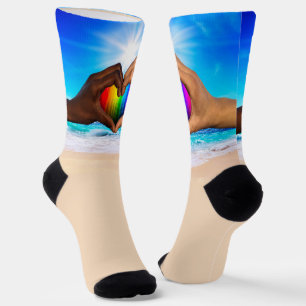 SlipperyJoe lebendiger Regenbogen-Verlaufs-Herz in Socken