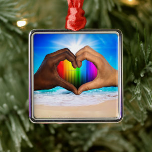 SlipperyJoe lebendiger Regenbogenfarbverlauf Herz  Ornament Aus Metall