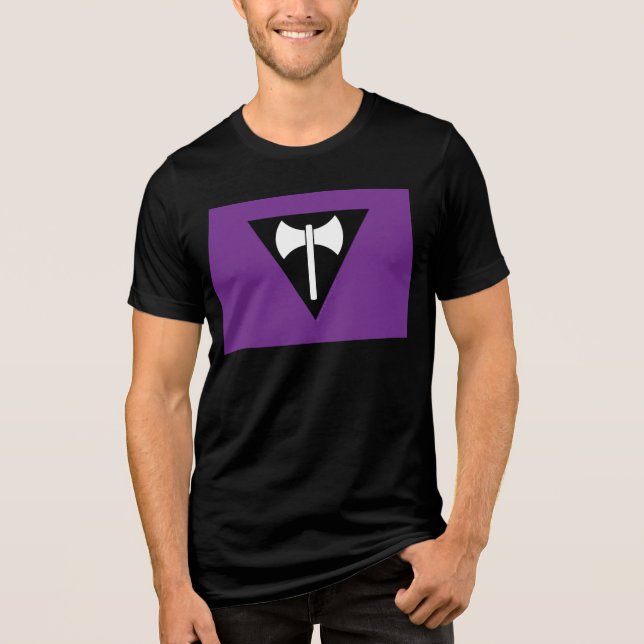 SlipperyJoe Lesbian Stolz Fahne kraftvoll Gay Femi Tri-Blend Shirt (Vorderseite)