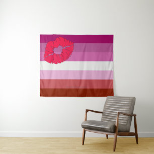 SlipperyJoe Lippenstift lesbische Pride-Flagge fem Wandteppich