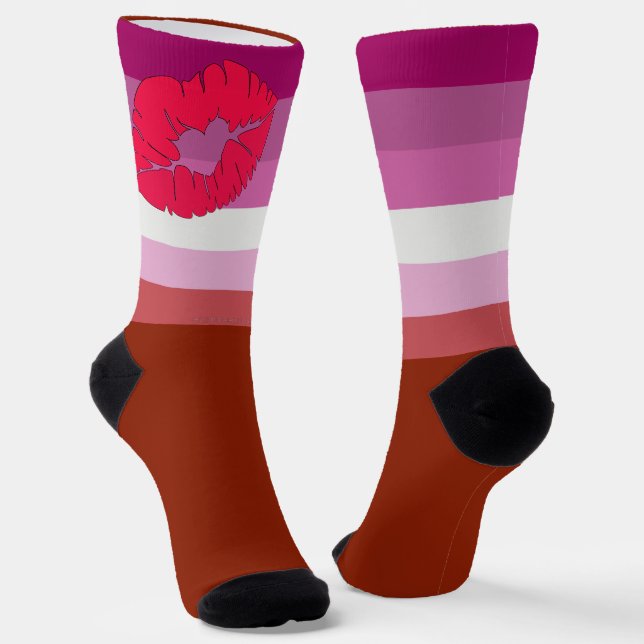 SlipperyJoe Lippenstift Lesbische Strichflagge Fem Socken (Gewinkelt)