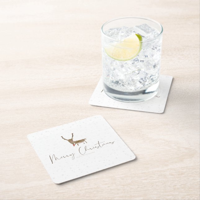 SlipperyJoe Merry Weihnachtsrentiere rote Nase ant Rechteckiger Pappuntersetzer (Vor Ort)