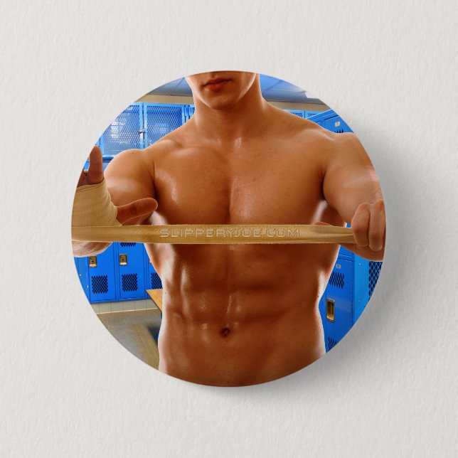SlipperyJoe Musculus man abs locker Raum gekachelt Button (Vorderseite)