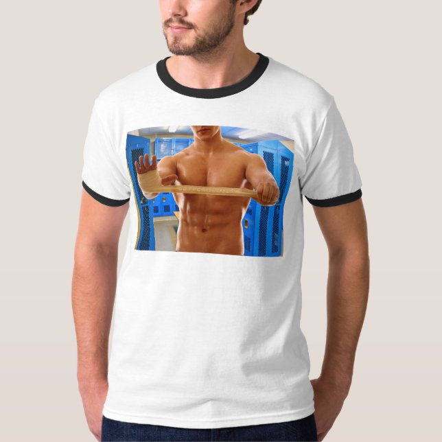 SlipperyJoe Musculus man abs locker Raum gekachelt T-Shirt (Vorderseite)