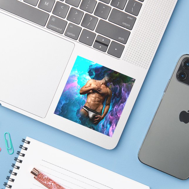 SlipperyJoe Muskel-Unterhosen-Wulst lebhaft h Aufkleber (Laptop mit iPhone)