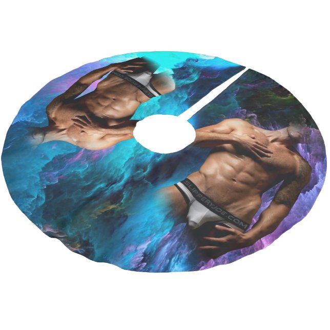 SlipperyJoe Muskel-Unterhosen-Wulst lebhaft h Polyester Weihnachtsbaumdecke (Schrägansicht)