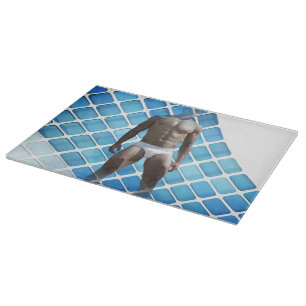 SlipperyJoe muskulöser Mann sechs Packungen abs mä Schneidebrett