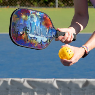 SlipperyJoe NYC Graffiti Mond umgeben von wirbelnd Pickleball Schläger