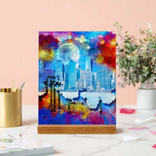 SlipperyJoe NYC Graffiti-Moon umringt wirbelnd Acrylschild
