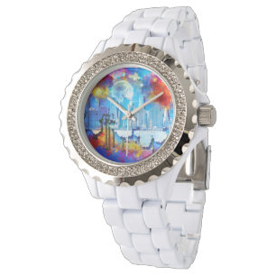 SlipperyJoe NYC Graffiti-Moon umringt wirbelnd Armbanduhr