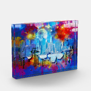 SlipperyJoe NYC Graffiti-Moon umringt wirbelnd Fotoblock