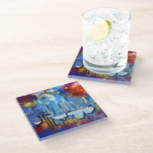 SlipperyJoe NYC Graffiti-Moon umringt wirbelnd Glasuntersetzer