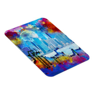 SlipperyJoe NYC Graffiti-Moon umringt wirbelnd Magnet