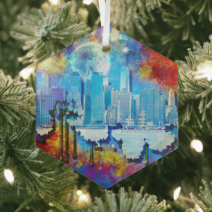 SlipperyJoe NYC Graffiti-Moon umringt wirbelnd Ornament Aus Glas