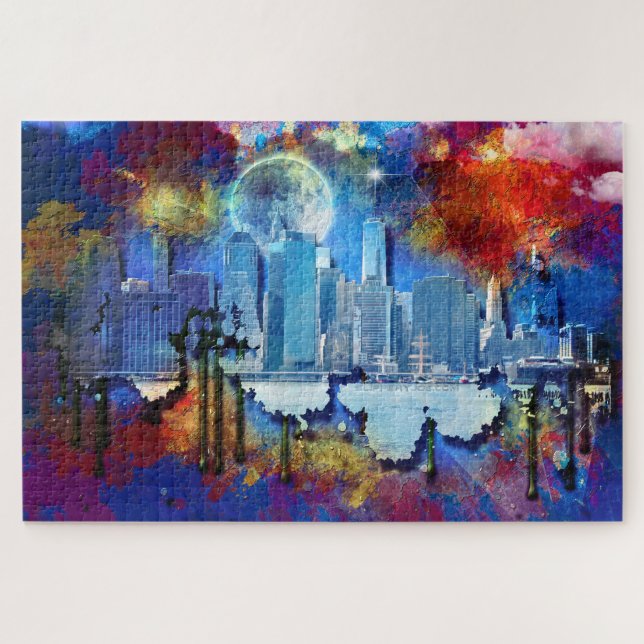 SlipperyJoe NYC Graffiti-Moon umringt wirbelnd Puzzle (Horizontal)