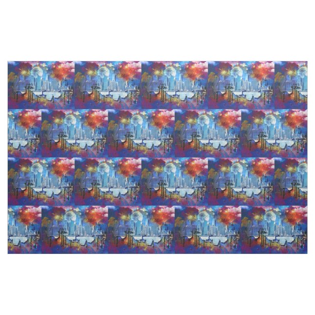 SlipperyJoe NYC Graffiti-Moon umringt wirbelnd Stoff (Yard (91,4 cm))