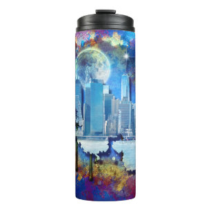 SlipperyJoe NYC Graffiti-Moon umringt wirbelnd Thermosbecher