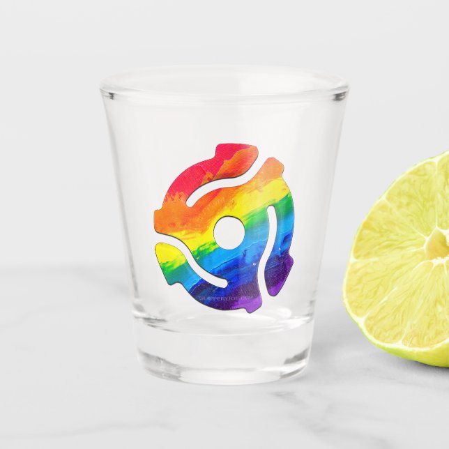 SlipperyJoe's 45-RPM-Plattenadaptervibran Schnapsglas (Vorderseite)