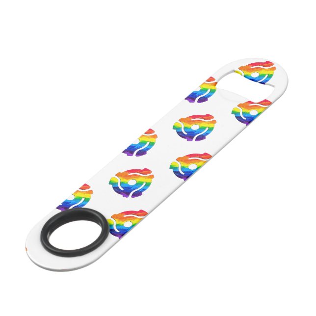 SlipperyJoe's 45-RPM-Plattenadaptervibran Speed Flaschenöffner (Vorderseite Schrägansicht)