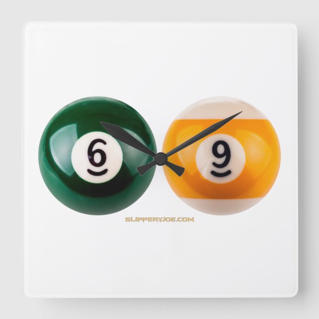 SlipperyJoe's 69 harter Billardtisch Quadratische Wanduhr (Vorderseite)