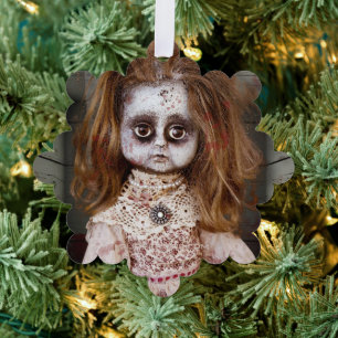 SlipperyJoe's antike gruselige Porzellanpuppe Ornament Karte