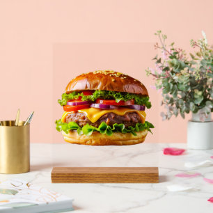 SlipperyJoe's appetitlicher Cheeseburger knusprig  Acrylschild