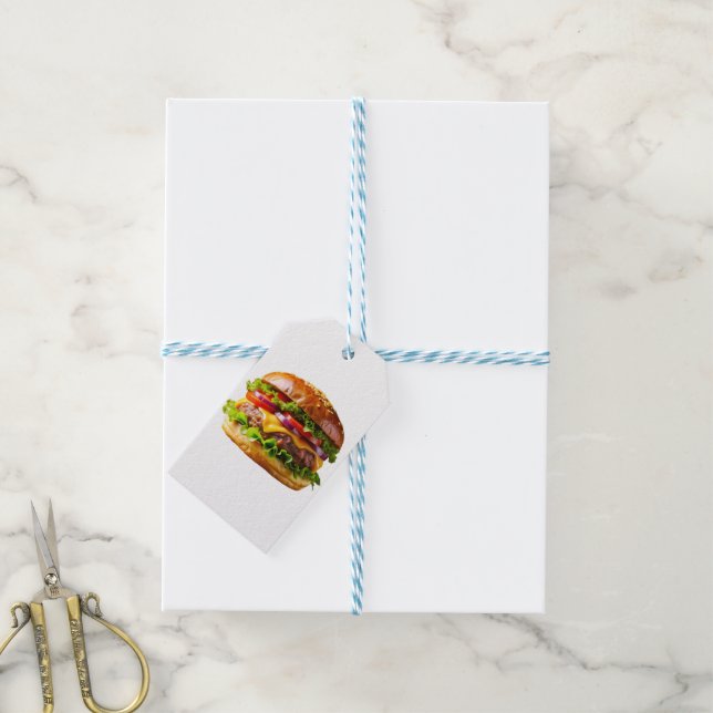 SlipperyJoe's appetitlicher Cheeseburger knusprig  Geschenkanhänger (Mit Garn)