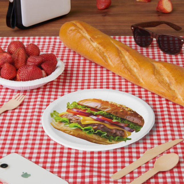 SlipperyJoe's appetitlicher Cheeseburger knusprig  Pappteller (Picknick)