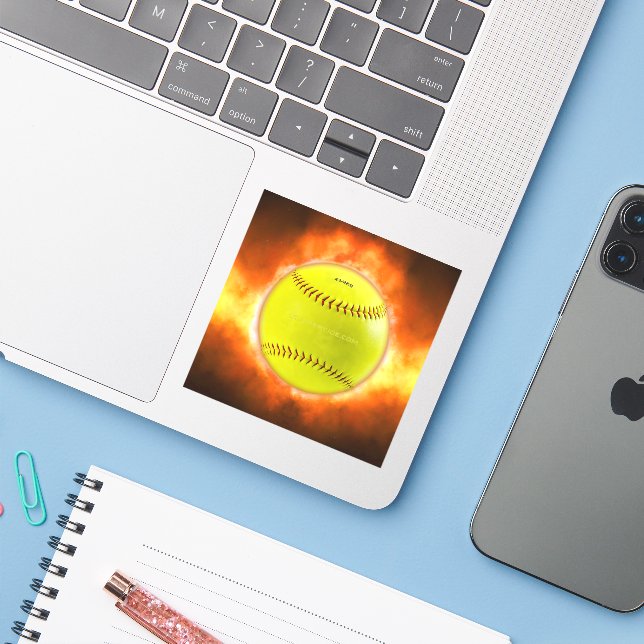 SlipperyJoe's artistic Softball on fire gay gifts  Aufkleber (Laptop mit iPhone)