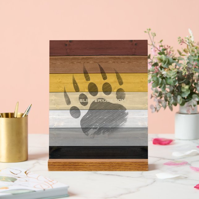 SlipperyJoe's Bärenpride-Fahne Holzbodenstruktur Acrylschild (Hochzeit)