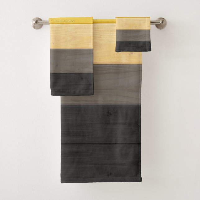 SlipperyJoe's Bärenpride-Fahne Holzbodenstruktur Badhandtuch Set (Insitu)