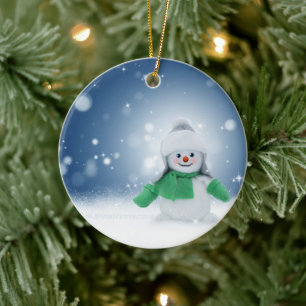 SlipperyJoe's bezaubernder Weihnachts-Schneemann-C Keramik Ornament