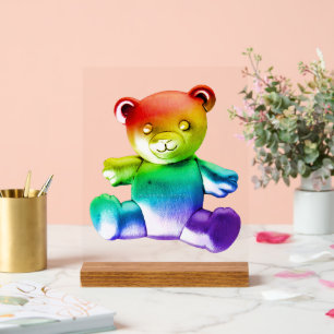 SlipperyJoe's brushed Metal Teddy Bär Regenbogensc Acrylschild