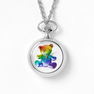SlipperyJoe's brushed Metal Teddy Bär Regenbogensc Armbanduhr
