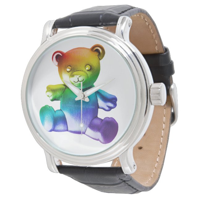 SlipperyJoe's brushed Metal Teddy Bär Regenbogensc Armbanduhr (Schrägansicht)