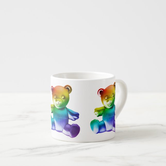 SlipperyJoe's brushed Metal Teddy Bär Regenbogensc Espressotasse (Vorderseite Rechts)