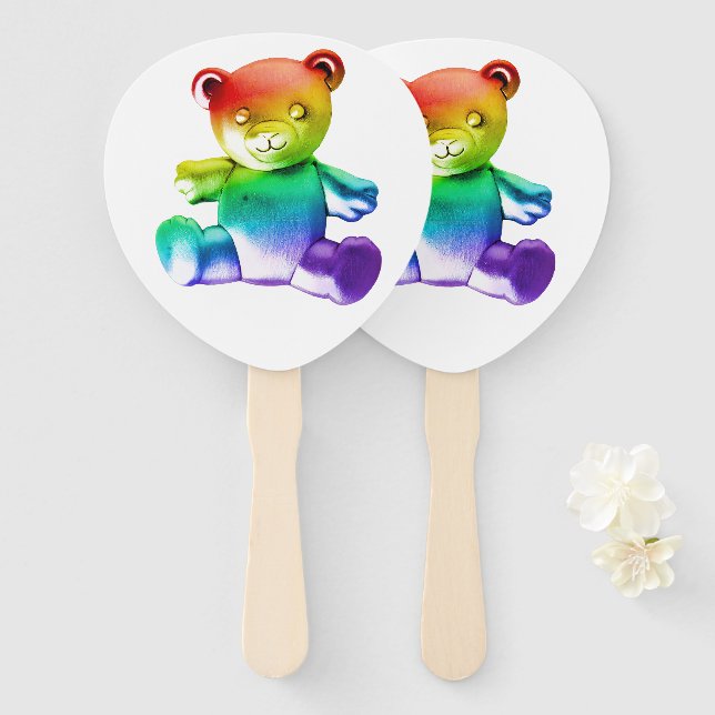 SlipperyJoe's brushed Metal Teddy Bär Regenbogensc Fächer (Vorne und Hinten)