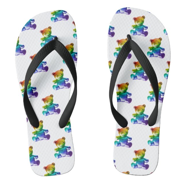 SlipperyJoe's brushed Metal Teddy Bär Regenbogensc Flip Flops (Fußbett)