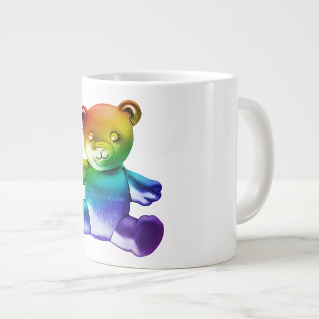 SlipperyJoe's brushed Metal Teddy Bär Regenbogensc Jumbo-Tasse (Vorderseite Rechts)
