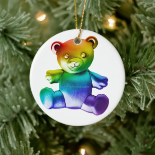 SlipperyJoe's brushed Metal Teddy Bär Regenbogensc Keramik Ornament