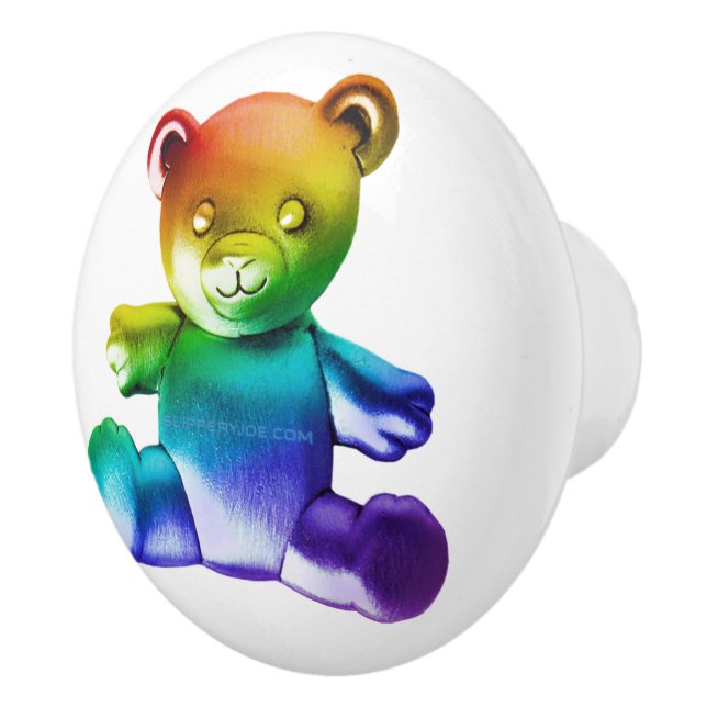 SlipperyJoe's brushed Metal Teddy Bär Regenbogensc Keramikknauf (Rechts)