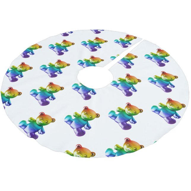 SlipperyJoe's brushed Metal Teddy Bär Regenbogensc Polyester Weihnachtsbaumdecke (Schrägansicht)