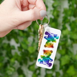 SlipperyJoe's brushed Metal Teddy Bär Regenbogensc Schlüsselanhänger