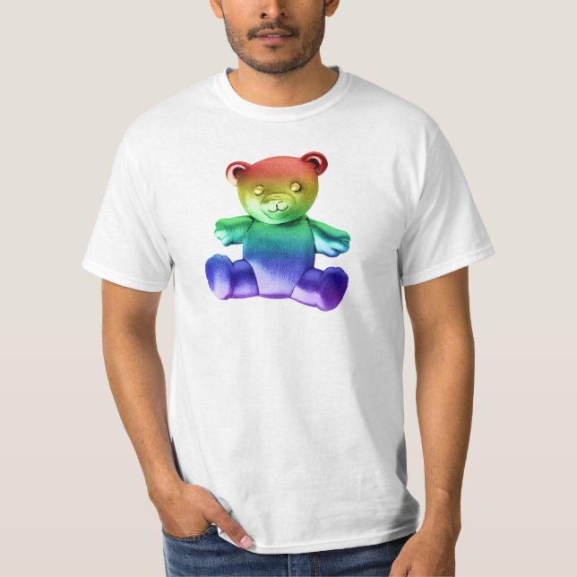 SlipperyJoe's brushed Metal Teddy Bär Regenbogensc T-Shirt (Vorderseite)