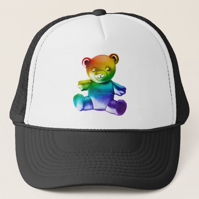 SlipperyJoe's brushed Metal Teddy Bär Regenbogensc Truckerkappe (Vorderseite)