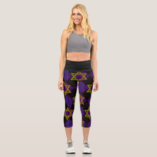 SlipperyJoe's Chanukka-Themenbild goldgelb Capri Leggings