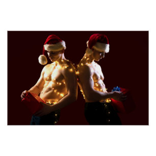 SlipperyJoe's Christmas shirtless men holiday ligh Poster