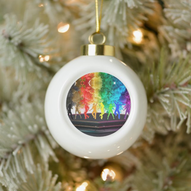 SlipperyJoe's Dancing Pride Shadows Gay-Geschenke  Keramik Kugel-Ornament (Baum)